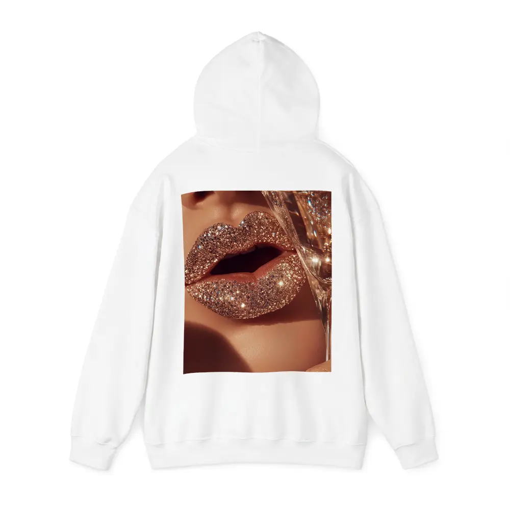 Gold Glitter Lips Champagne Glass Close Up – Hoodies