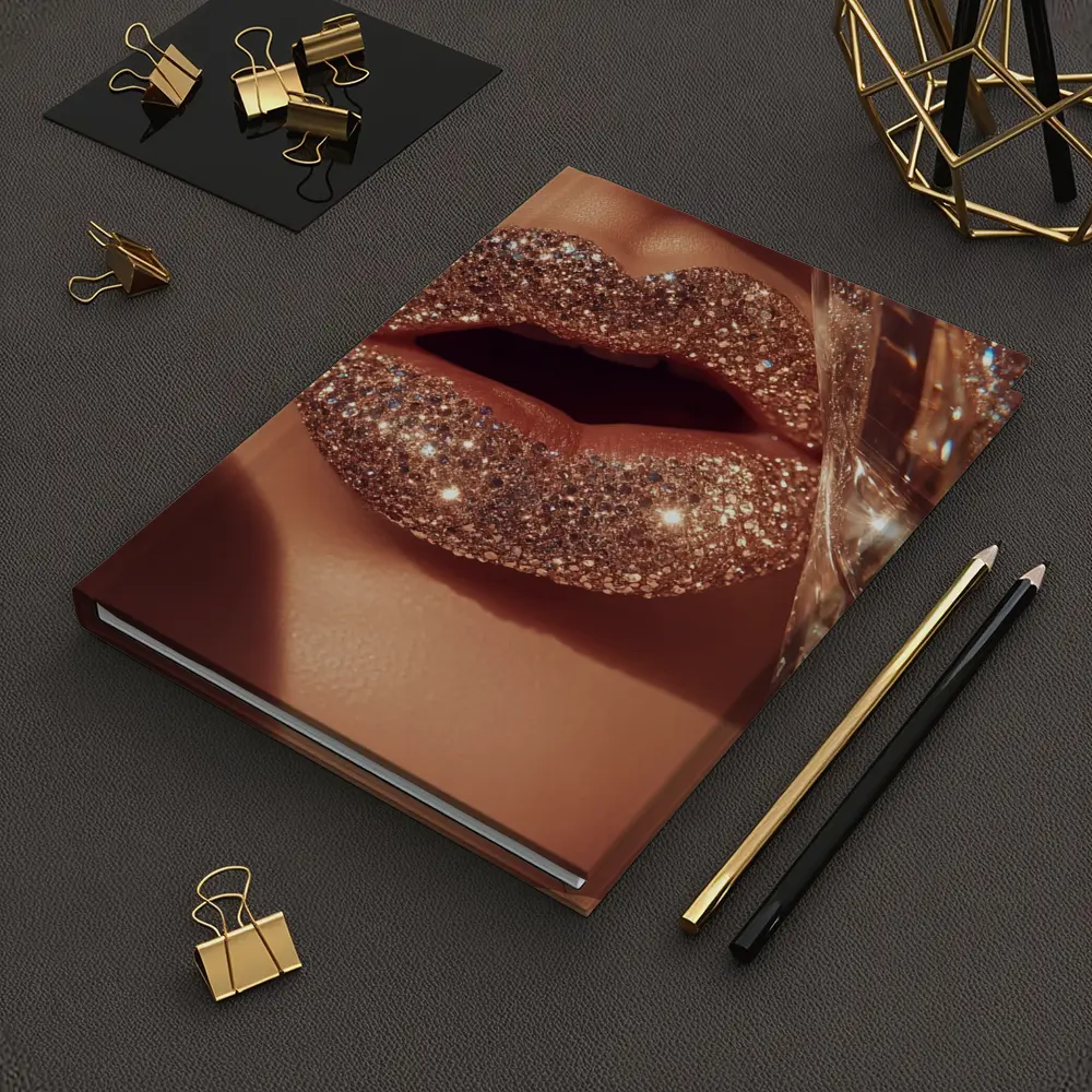 Gold Glitter Lips Champagne Glass Close Up – Notebooks
