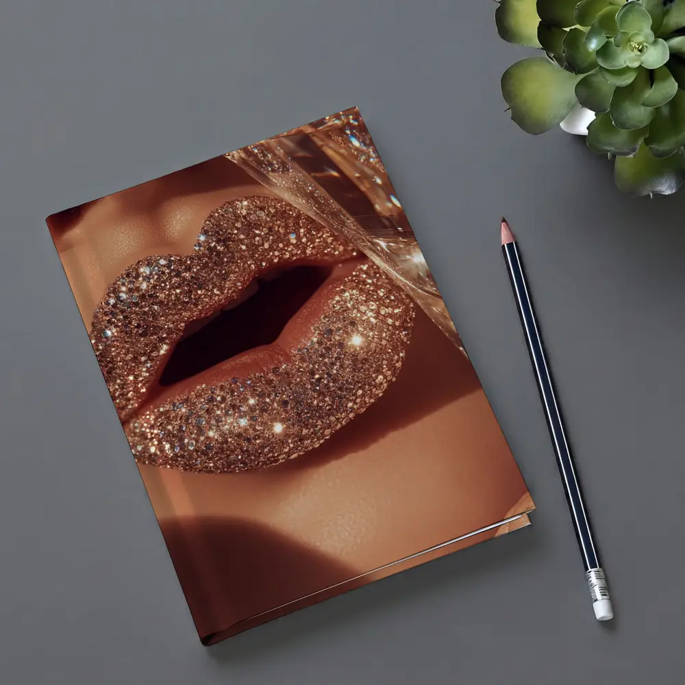 Gold Glitter Lips Champagne Glass Close Up – Notebooks