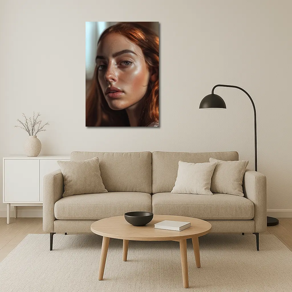 Red Hair Woman Portrait Warm Indoor Light – Wall Art