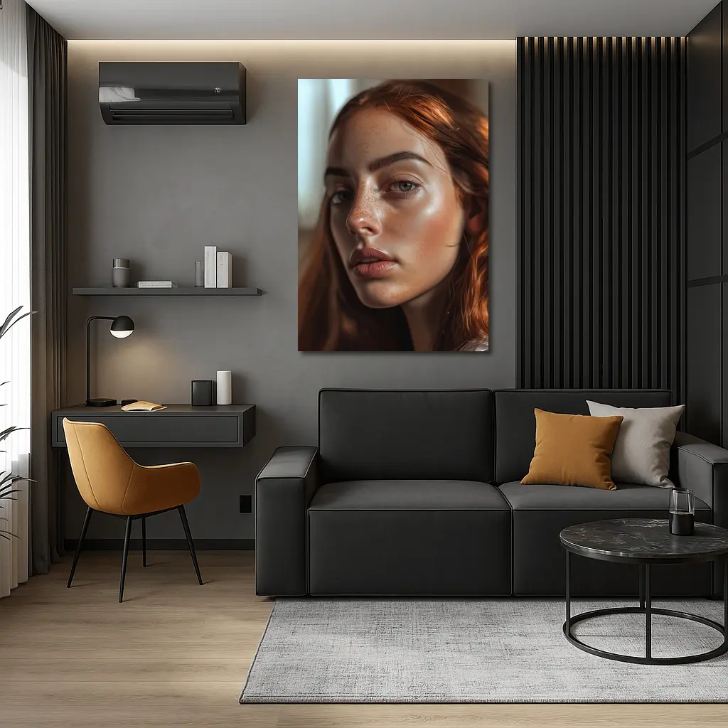 Red Hair Woman Portrait Warm Indoor Light – Wall Art