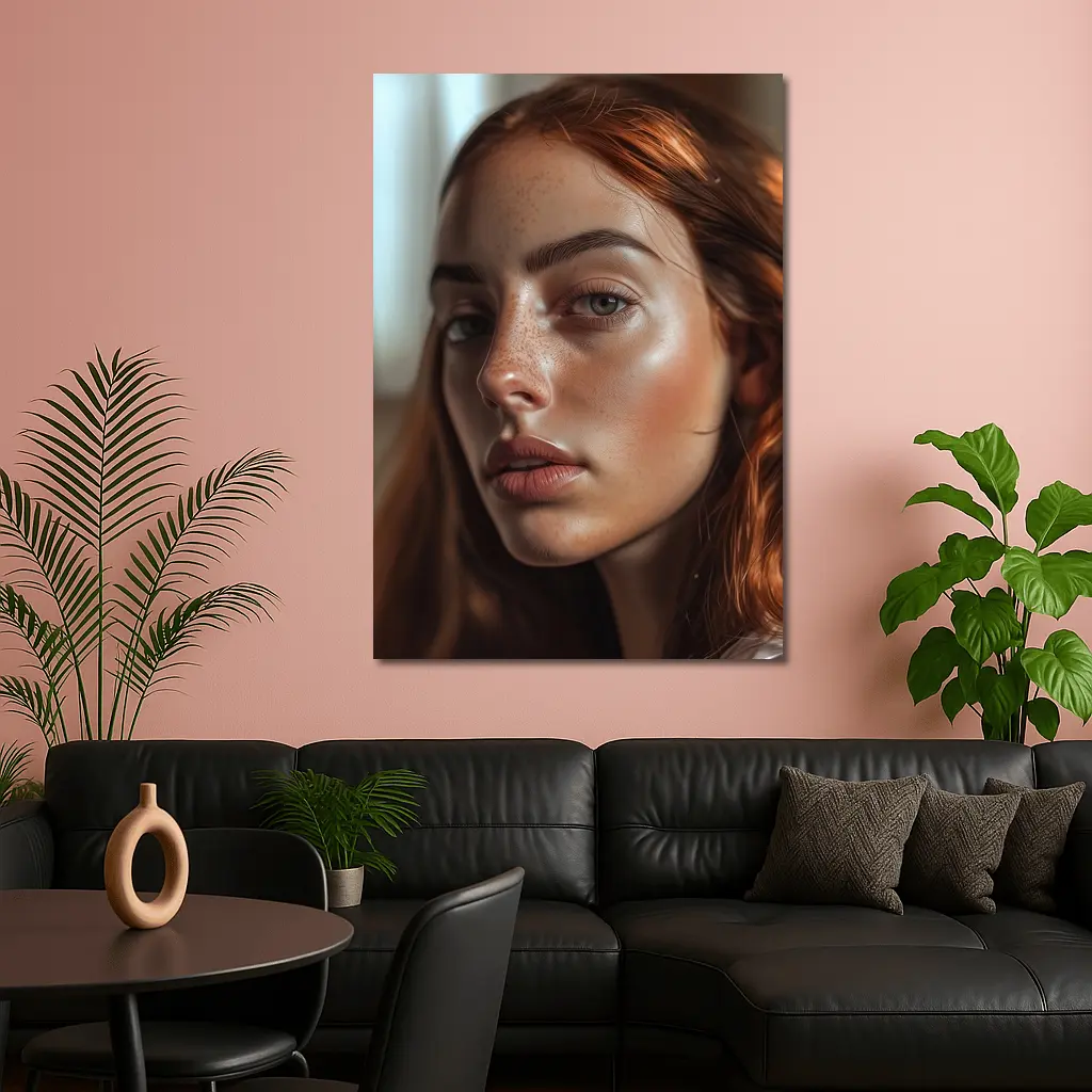 Red Hair Woman Portrait Warm Indoor Light – Wall Art