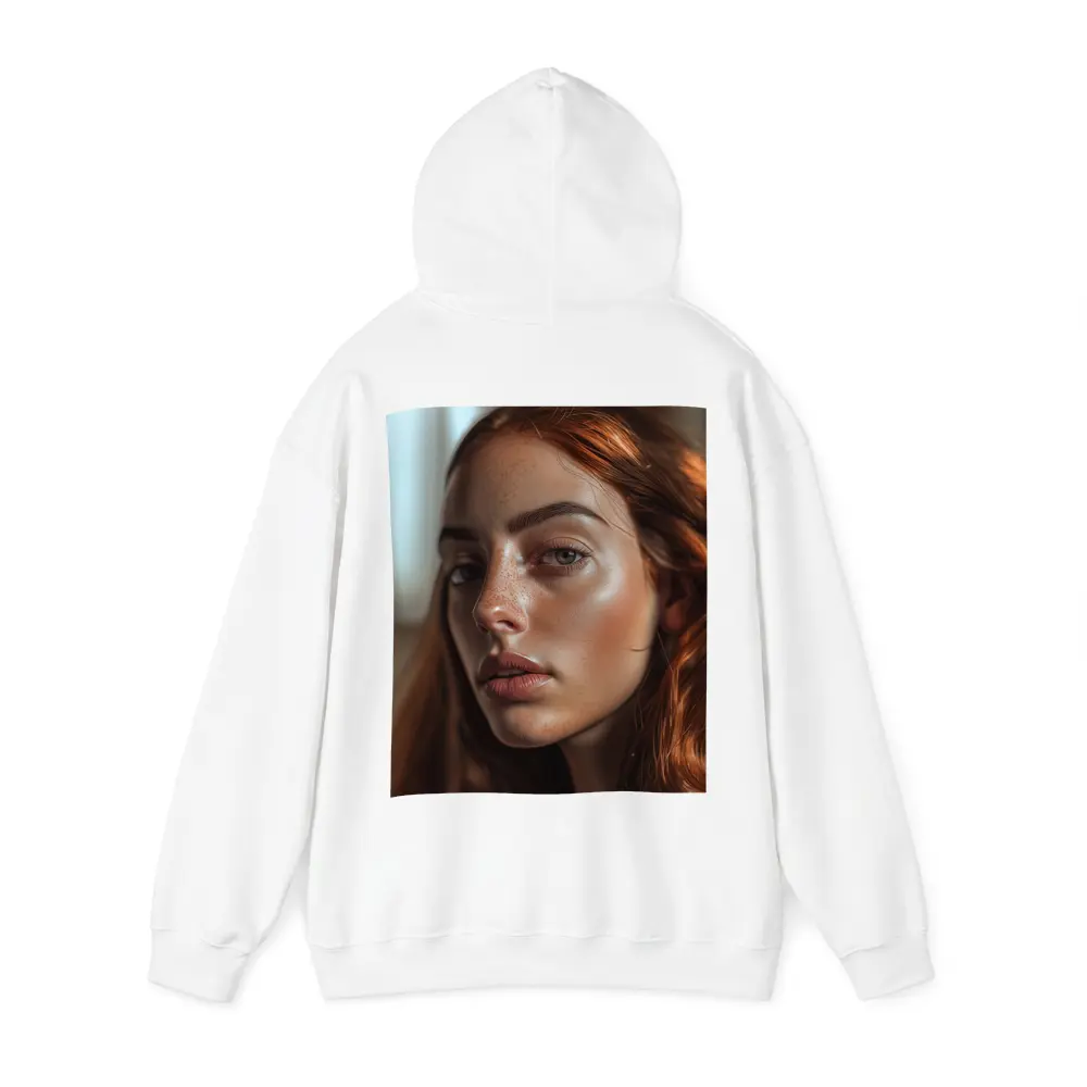 Red Hair Woman Portrait Warm Indoor Light – Hoodies