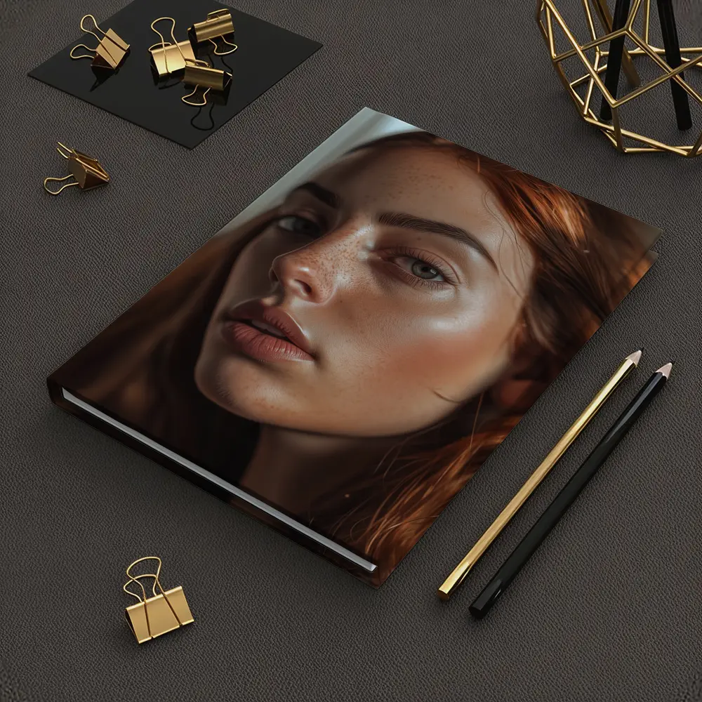 Red Hair Woman Portrait Warm Indoor Light – Notebooks