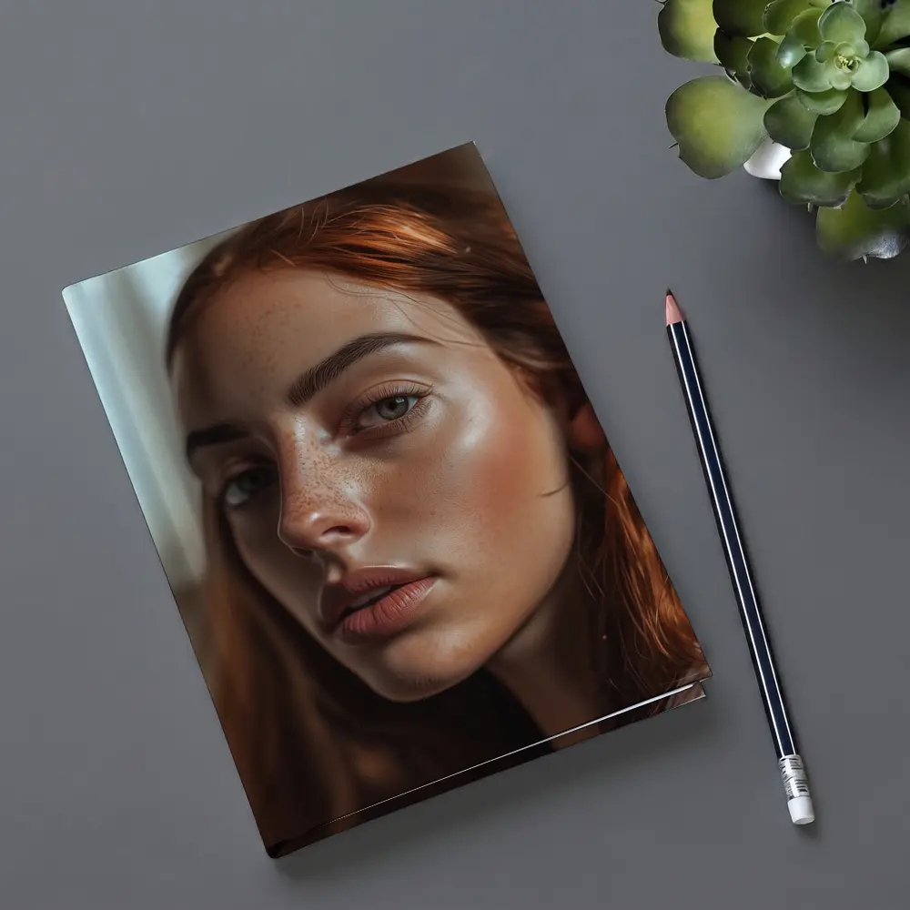 Red Hair Woman Portrait Warm Indoor Light – Notebooks