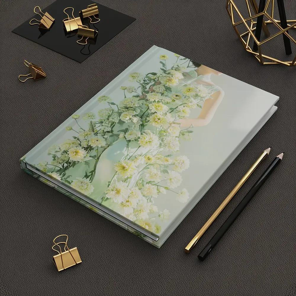Asian Woman Green Dress White Flowers – Notebooks