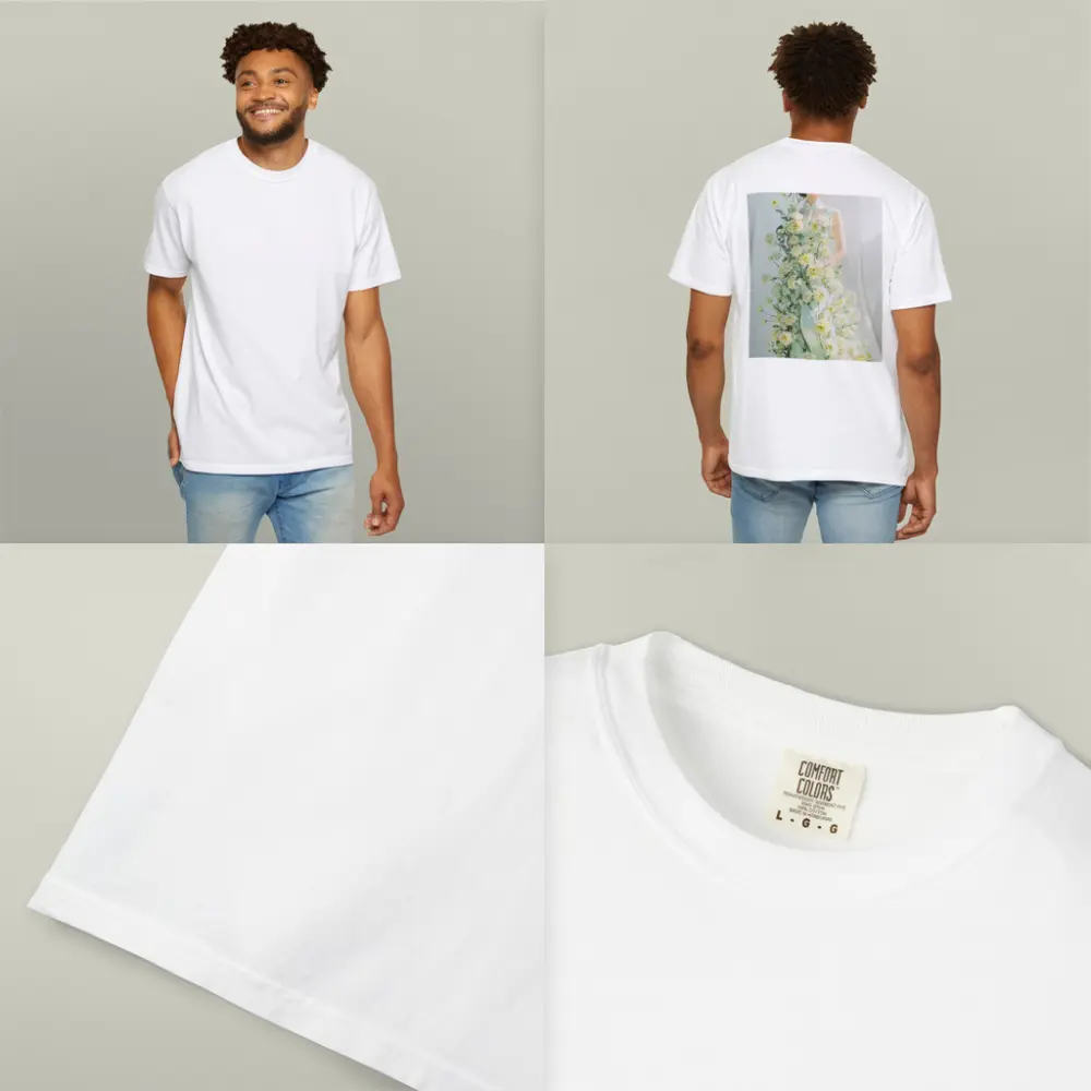 Asian Woman Green Dress White Flowers – T-Shirts