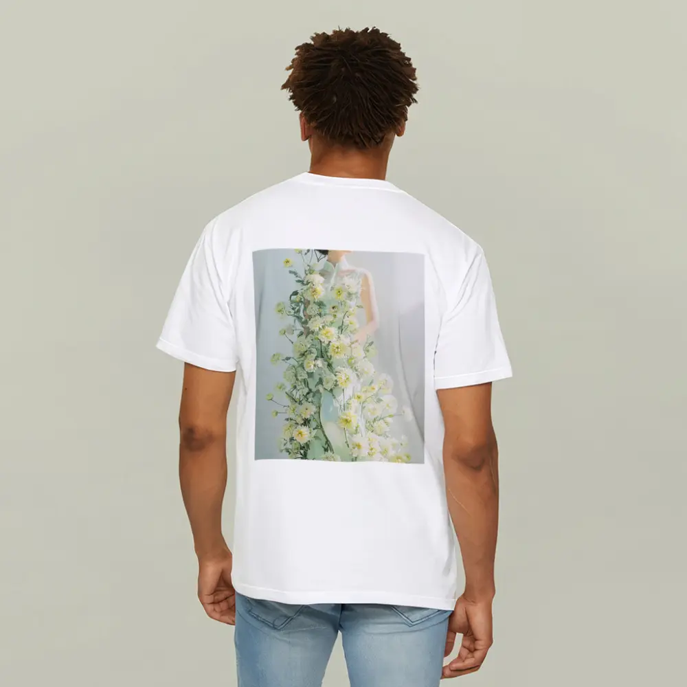 Asian Woman Green Dress White Flowers – T-Shirts