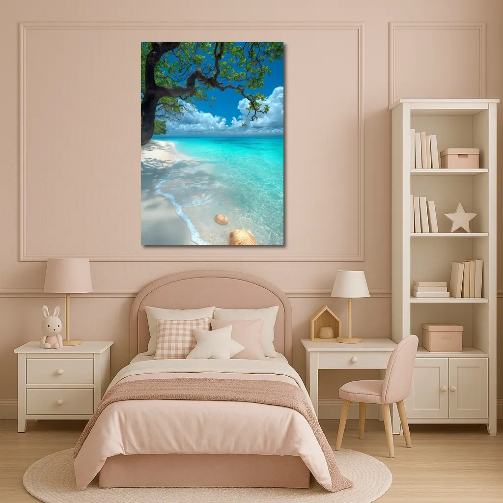 Tropical Beach Seashells Clear Turquoise Water Tree – Wall Art