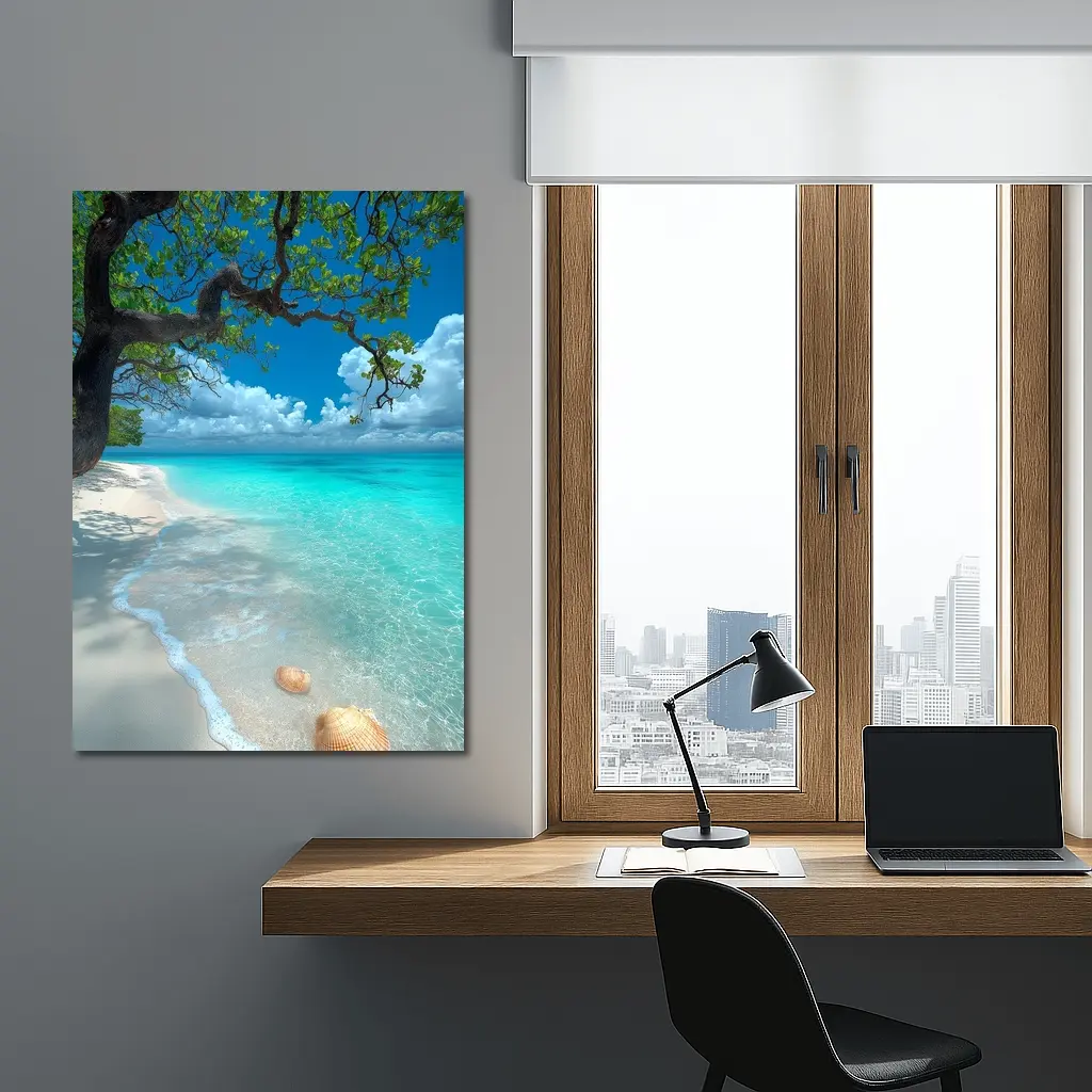 Tropical Beach Seashells Clear Turquoise Water Tree – Wall Art