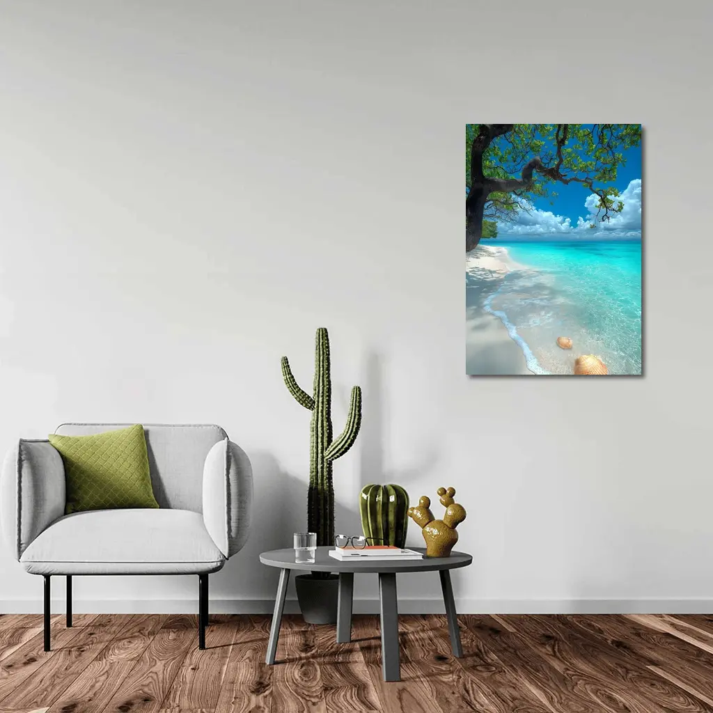 Tropical Beach Seashells Clear Turquoise Water Tree – Wall Art
