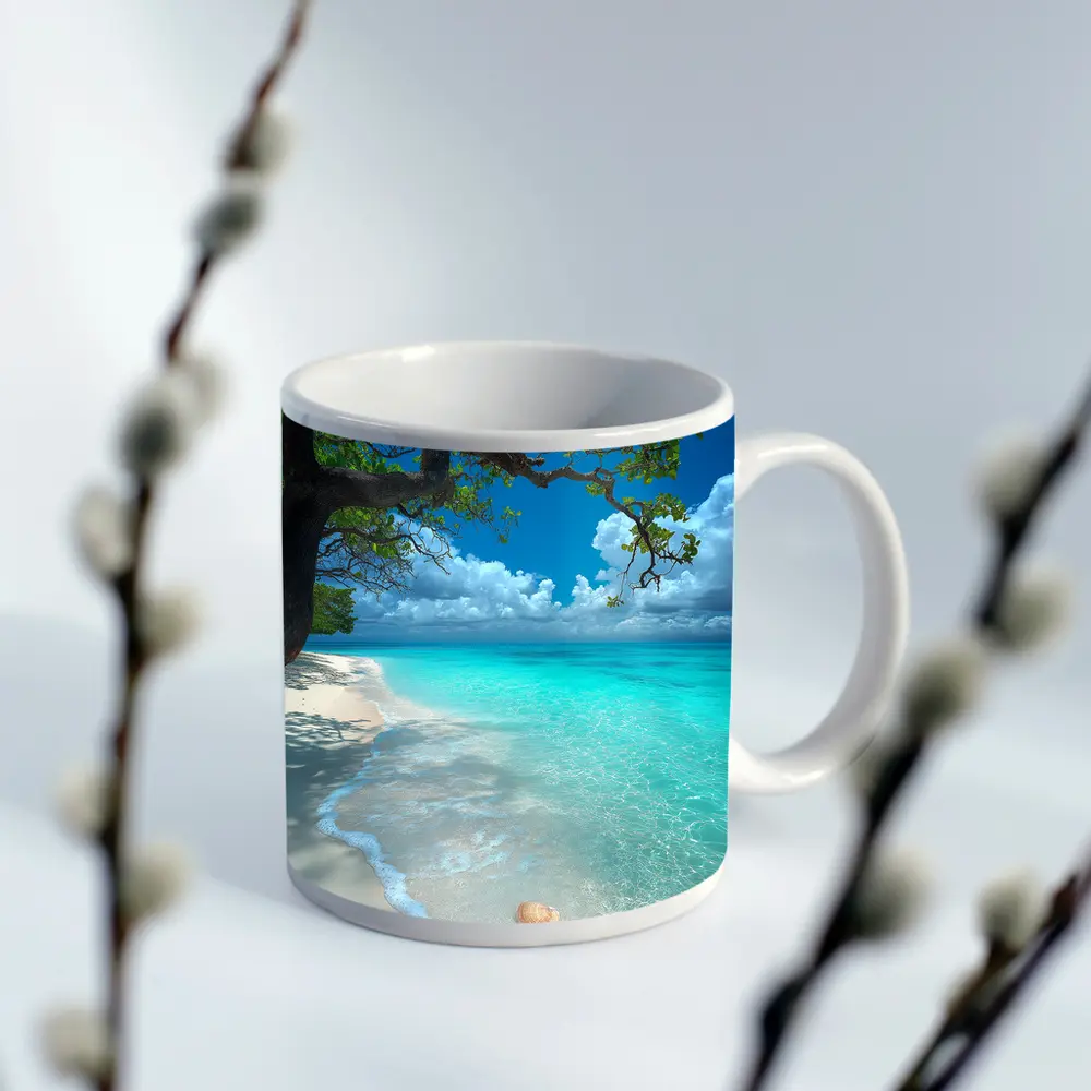 Tropical Beach Seashells Clear Turquoise Water Tree – Mugs