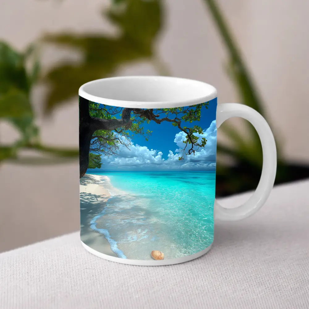 Tropical Beach Seashells Clear Turquoise Water Tree – Mugs