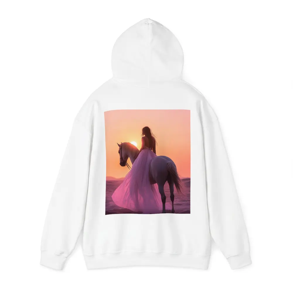 Woman on White Horse Desert Sunset – Hoodies