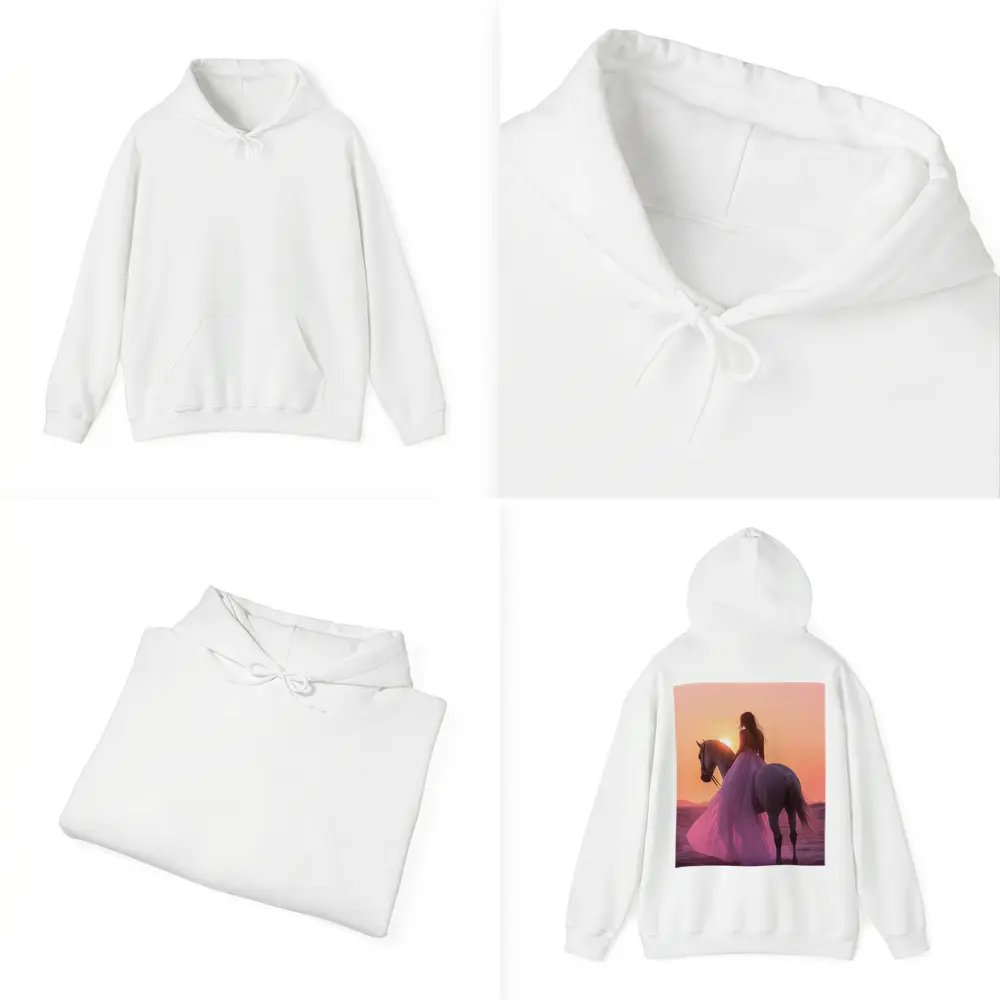 Woman on White Horse Desert Sunset – Hoodies