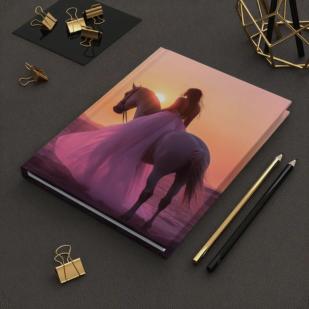 Woman on White Horse Desert Sunset – Notebooks