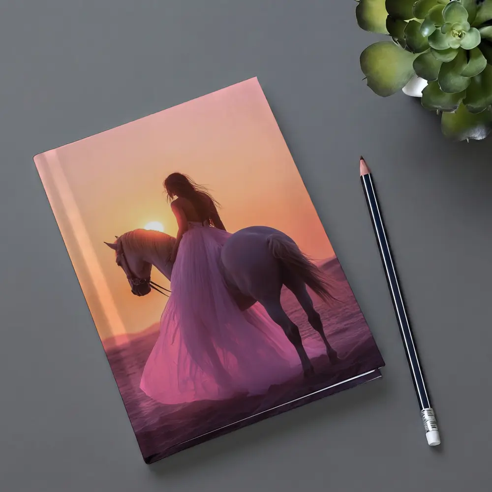 Woman on White Horse Desert Sunset – Notebooks
