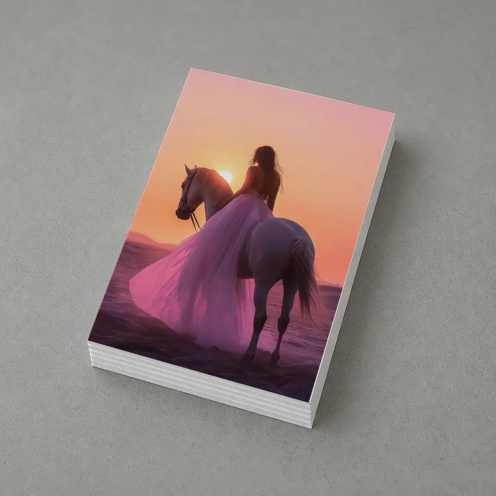 Woman on White Horse Desert Sunset – Postcards