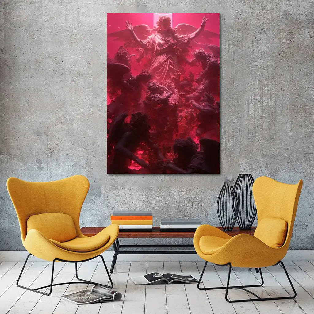Angel Ascending Red Baroque Celestial Scene – Wall Art