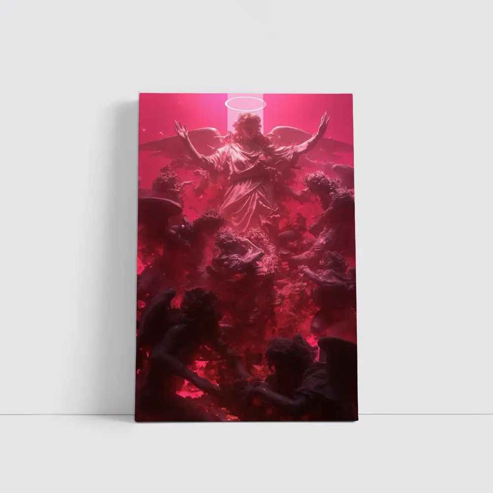 Angel Ascending Red Baroque Celestial Scene – Wall Art