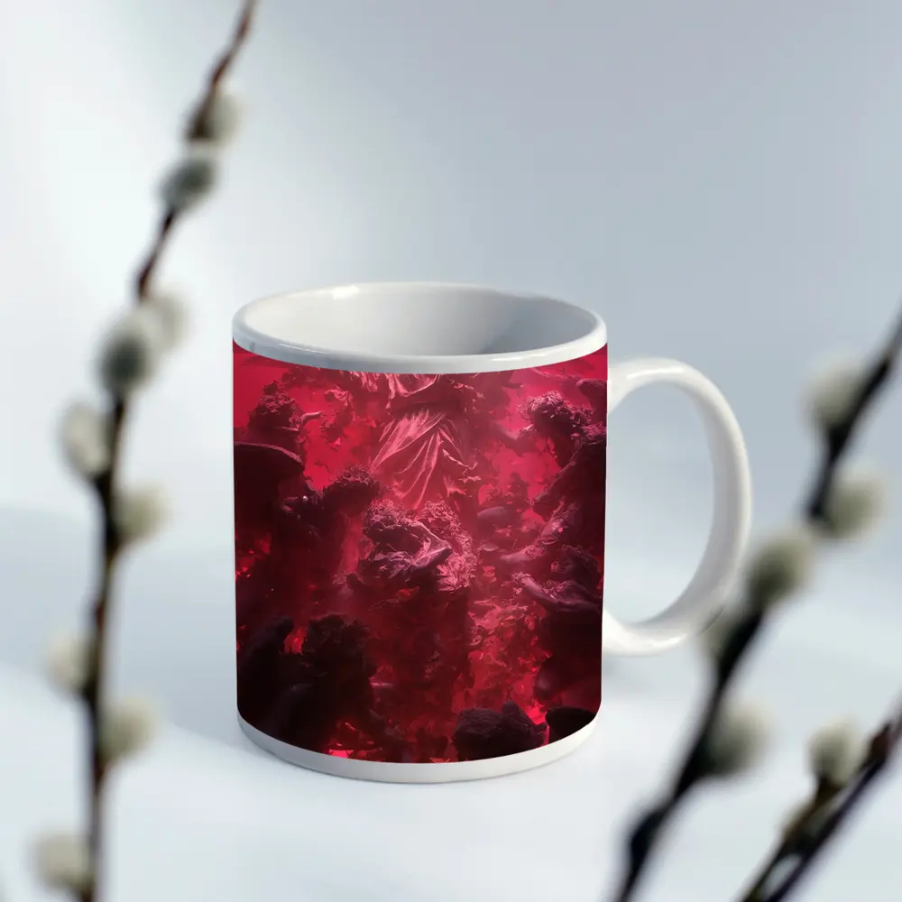 Angel Ascending Red Baroque Celestial Scene – Mugs