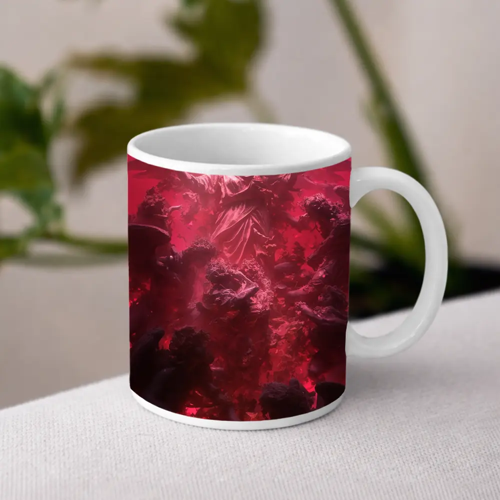 Angel Ascending Red Baroque Celestial Scene – Mugs