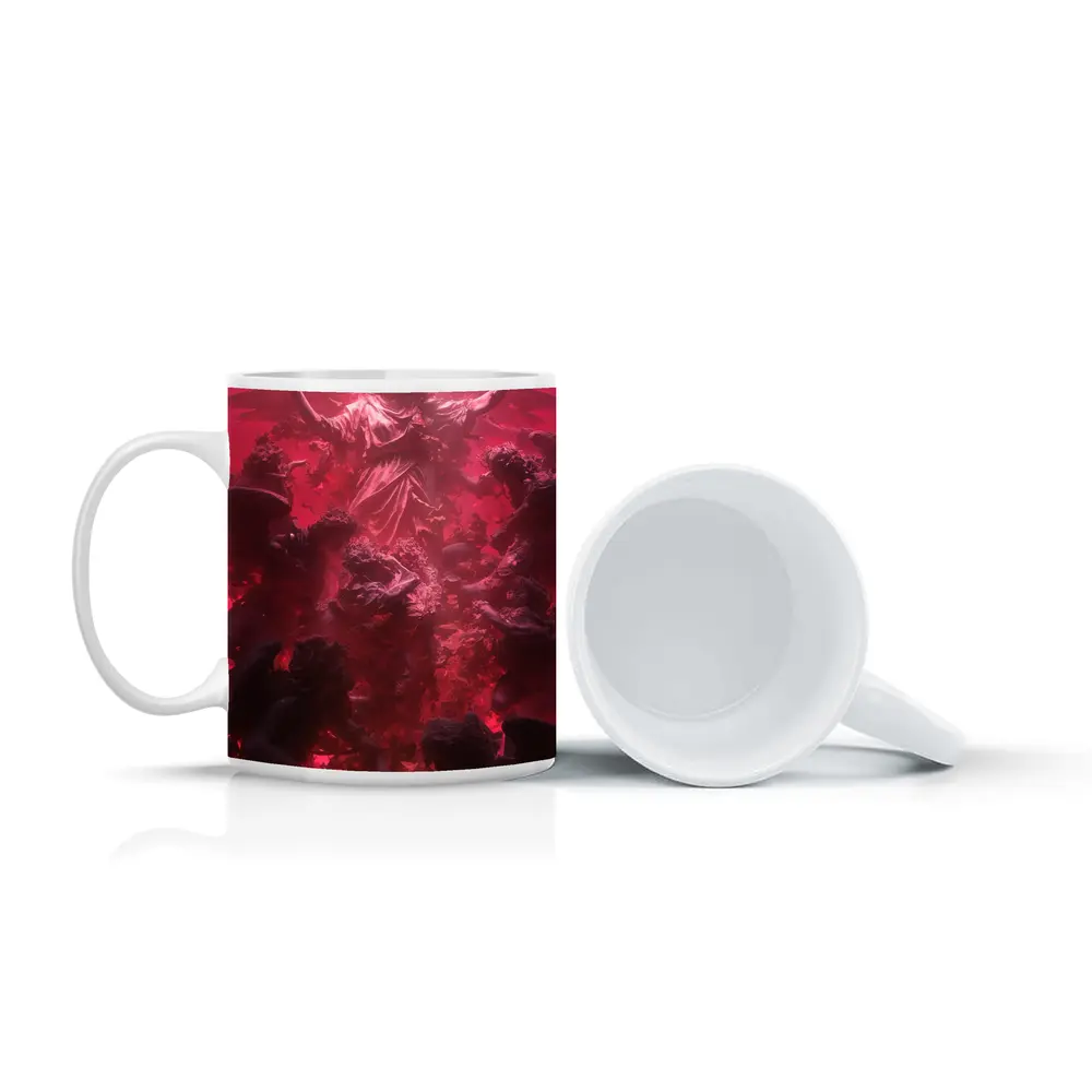 Angel Ascending Red Baroque Celestial Scene – Mugs