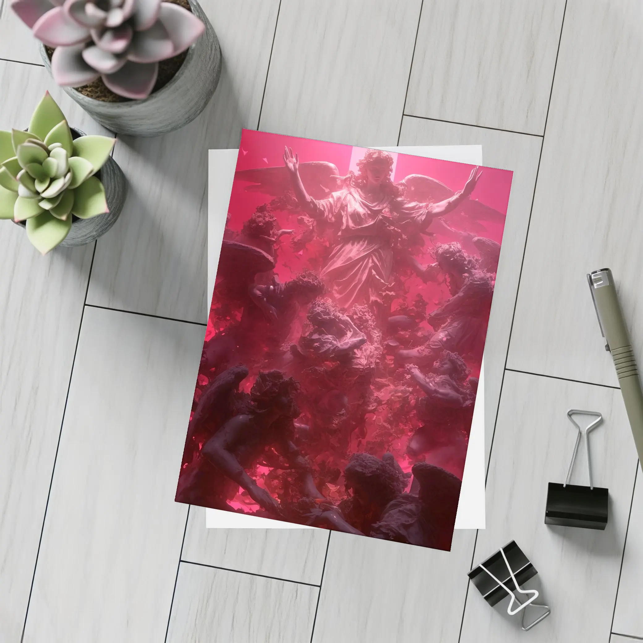 Angel Ascending Red Baroque Celestial Scene – Postcards
