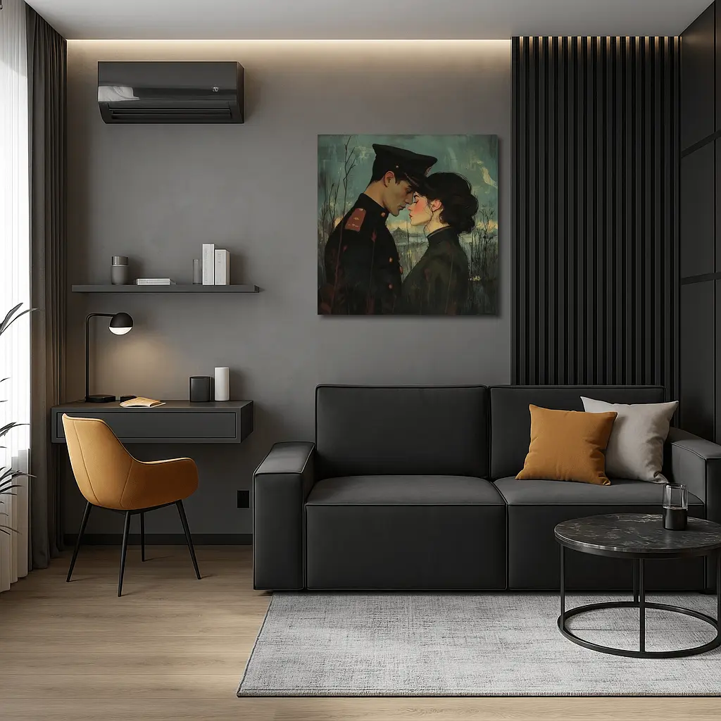 Soldier and Woman Romantic Moody Painting – Wall Art