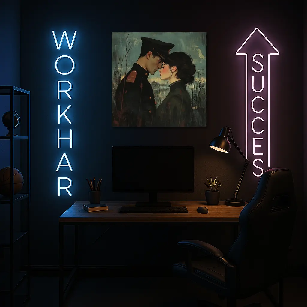 Soldier and Woman Romantic Moody Painting – Wall Art