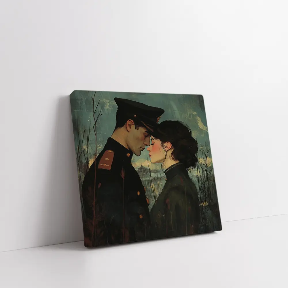 Soldier and Woman Romantic Moody Painting – Wall Art
