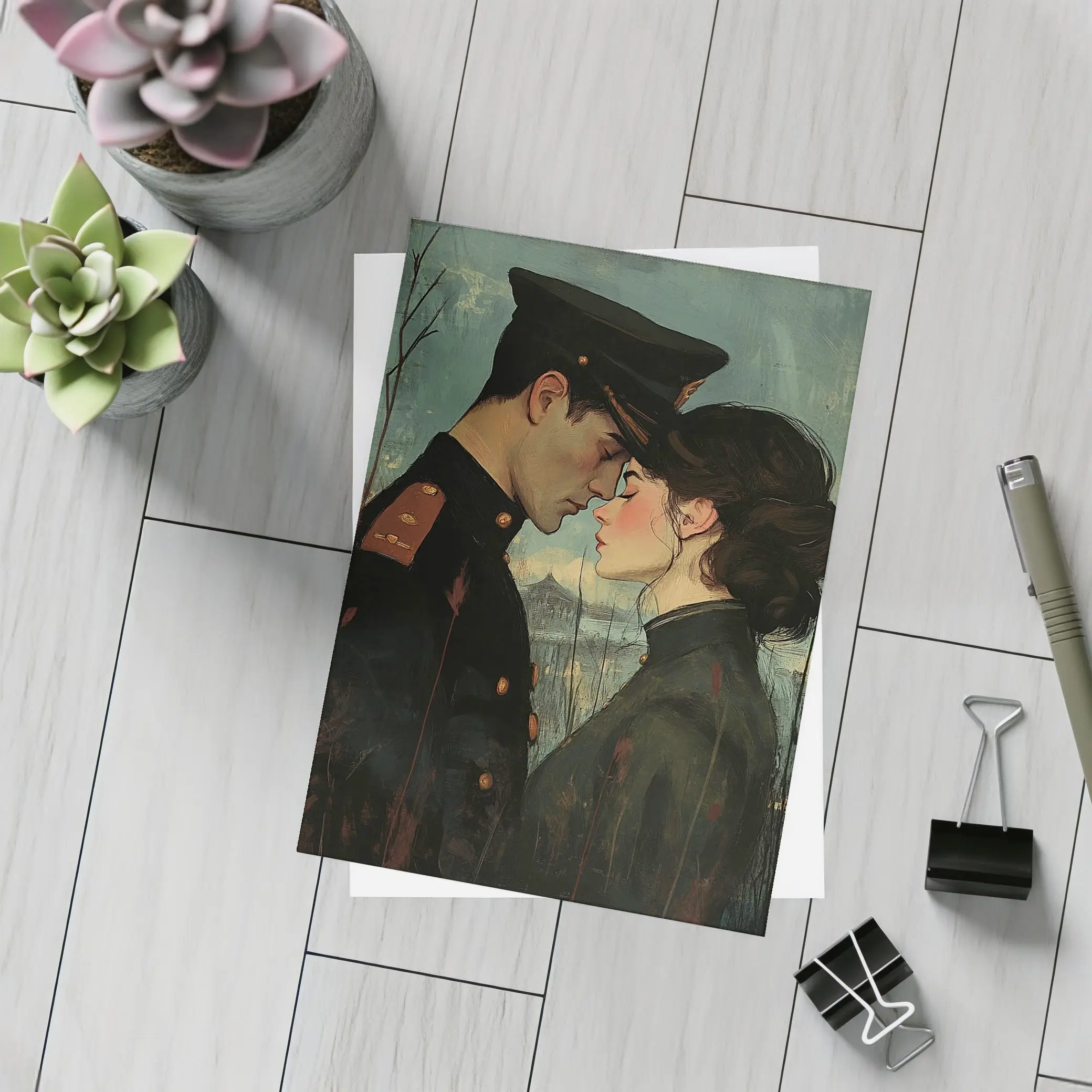 Soldier and Woman Romantic Moody Painting – Postcards