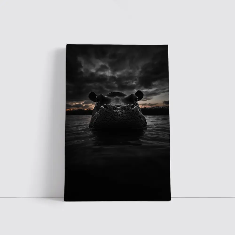Hippo Rising From Dark Stormy Water – Wall Art