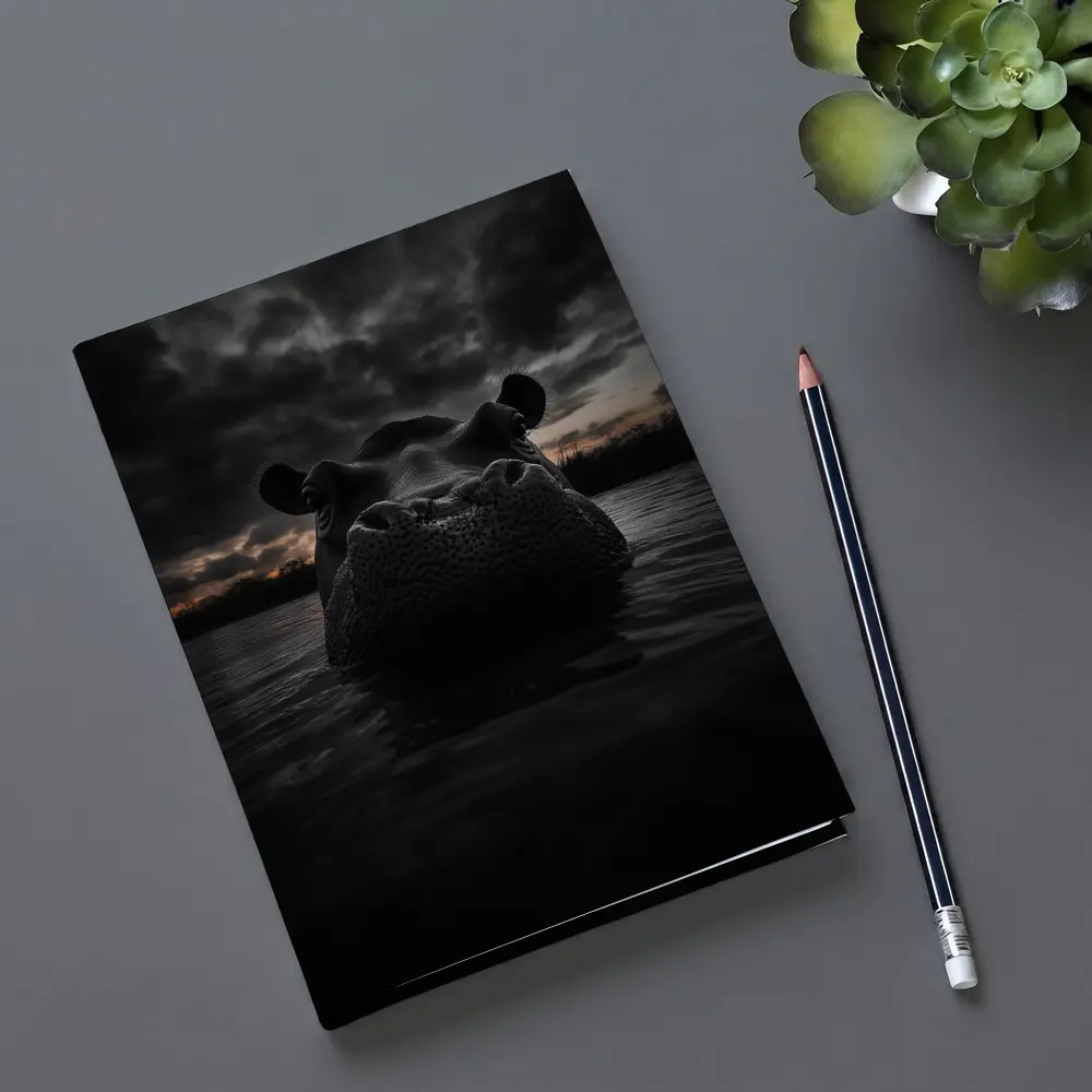 Hippo Rising From Dark Stormy Water – Notebooks