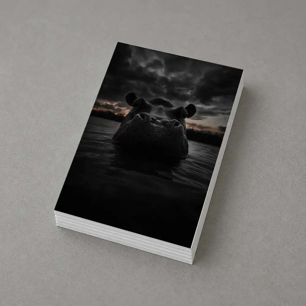 Hippo Rising From Dark Stormy Water – Postcards