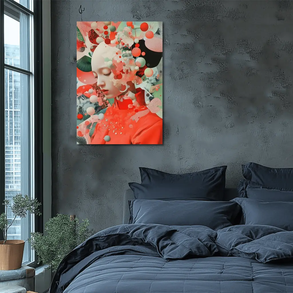Surreal Woman Portrait Floating Coral Spheres – Wall Art