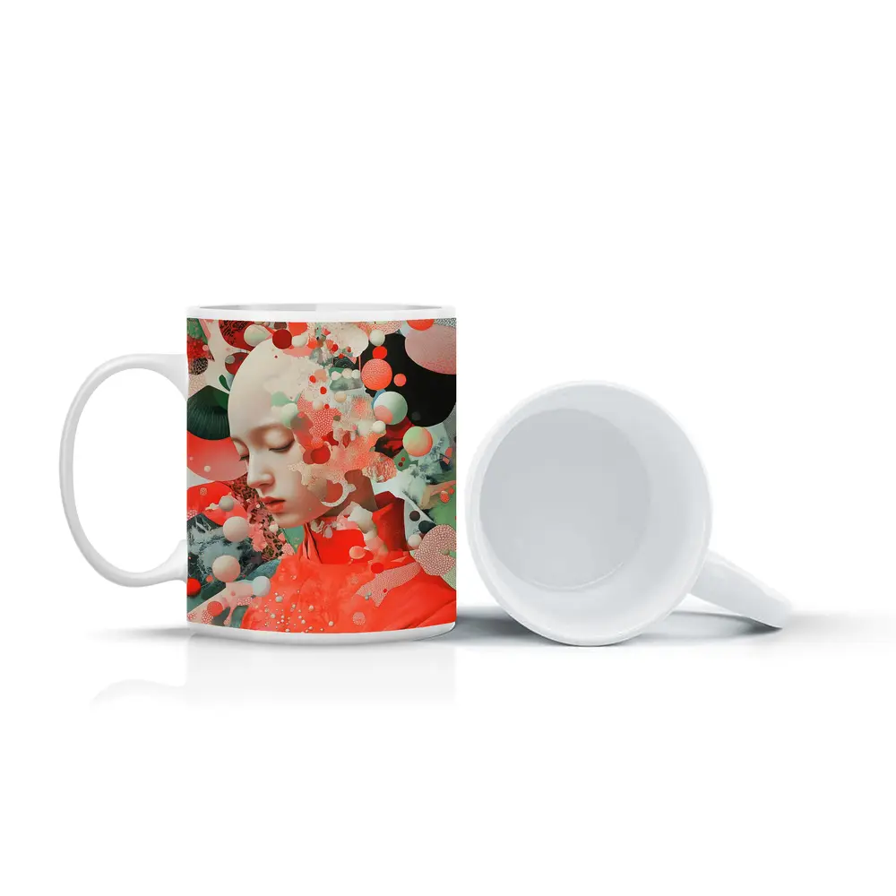 Surreal Woman Portrait Floating Coral Spheres – Mugs
