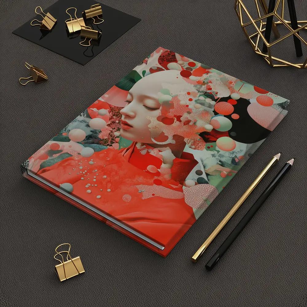 Surreal Woman Portrait Floating Coral Spheres – Notebooks