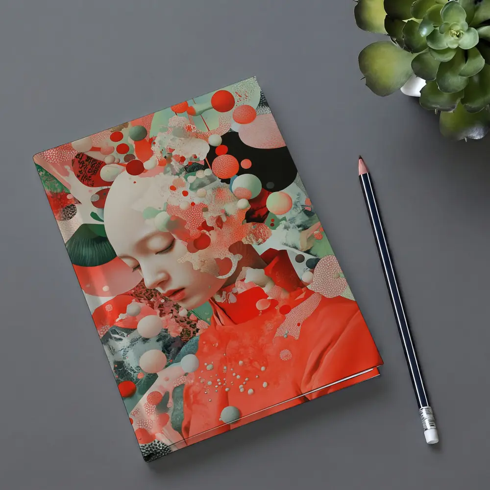 Surreal Woman Portrait Floating Coral Spheres – Notebooks