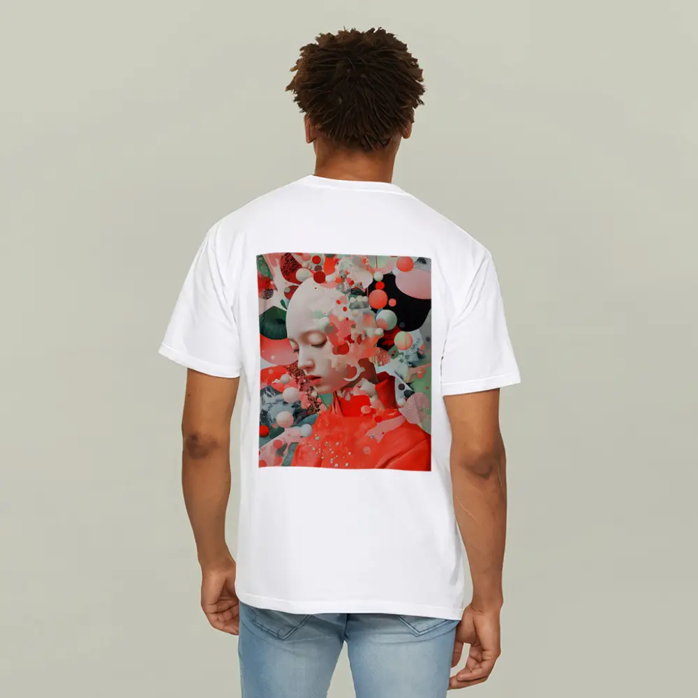 Surreal Woman Portrait Floating Coral Spheres – T-Shirts
