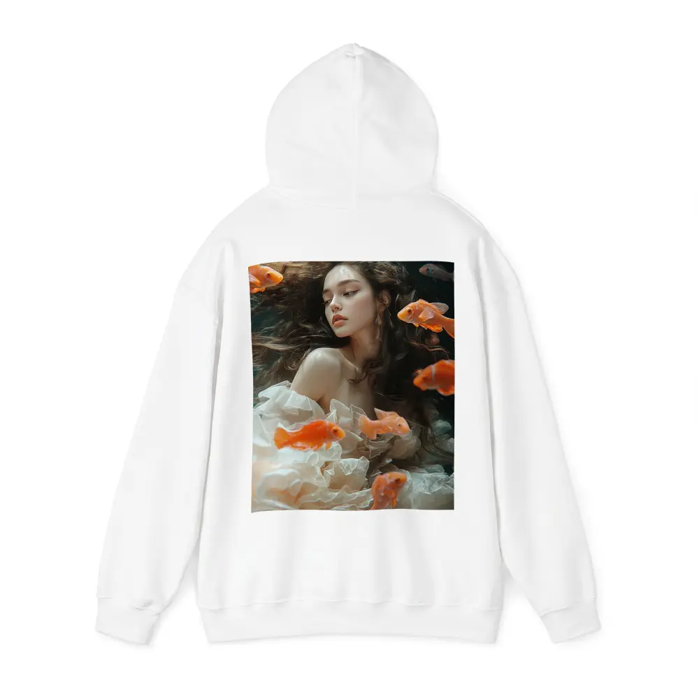 Woman Underwater Surrounded By Orange Goldfish – Hoodies