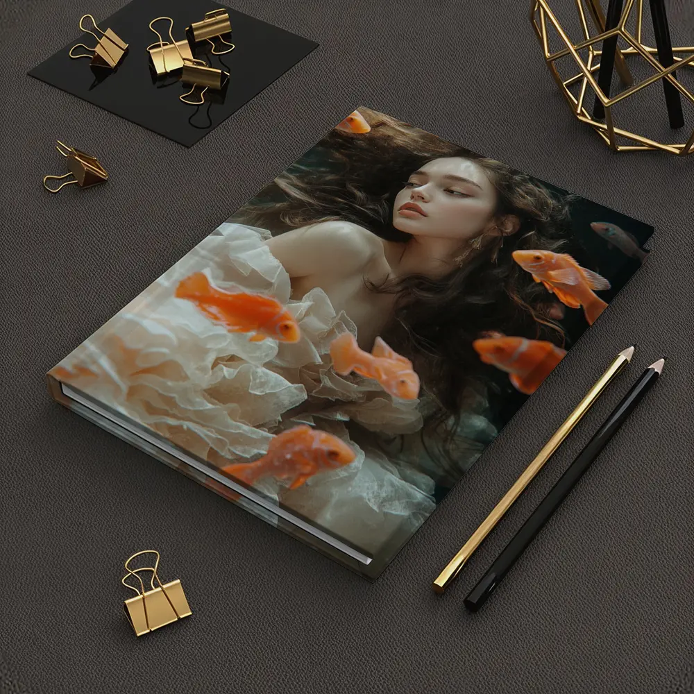 Woman Underwater Surrounded By Orange Goldfish – Notebooks