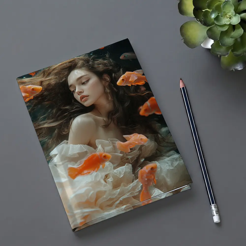 Woman Underwater Surrounded By Orange Goldfish – Notebooks
