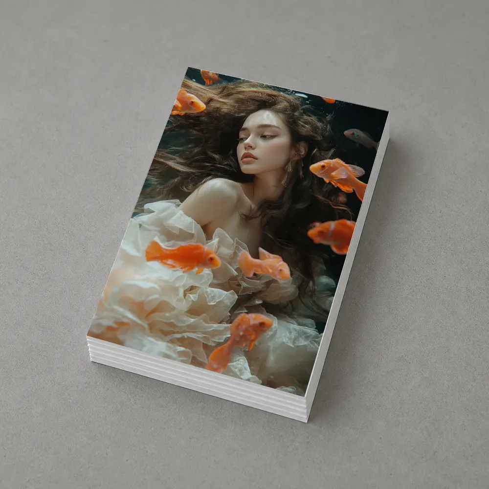 Woman Underwater Surrounded By Orange Goldfish – Postcards