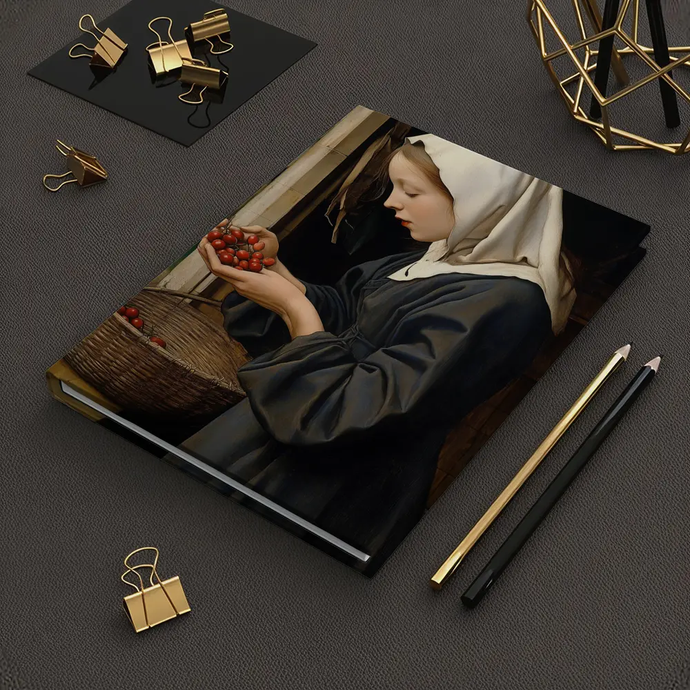 Young Nun Holding Cherries Renaissance Painting – Notebooks