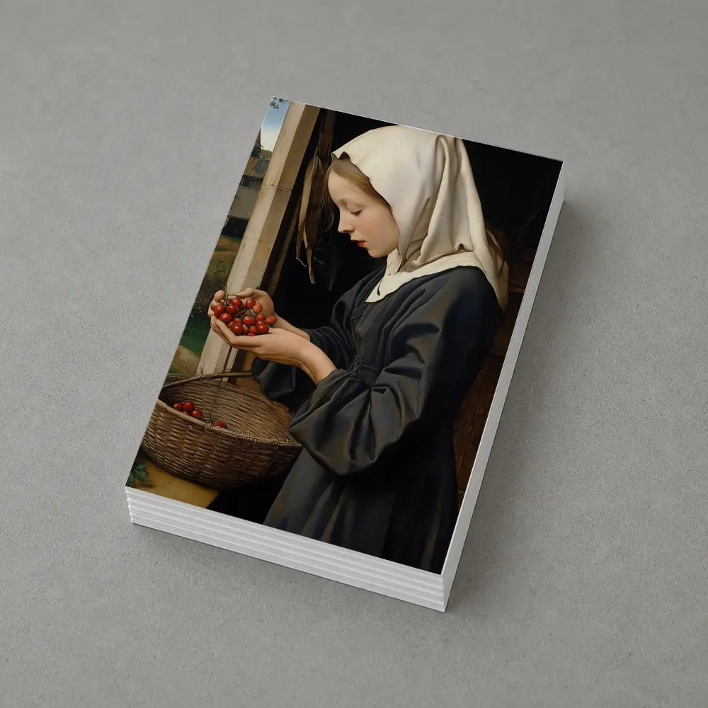 Young Nun Holding Cherries Renaissance Painting – Postcards