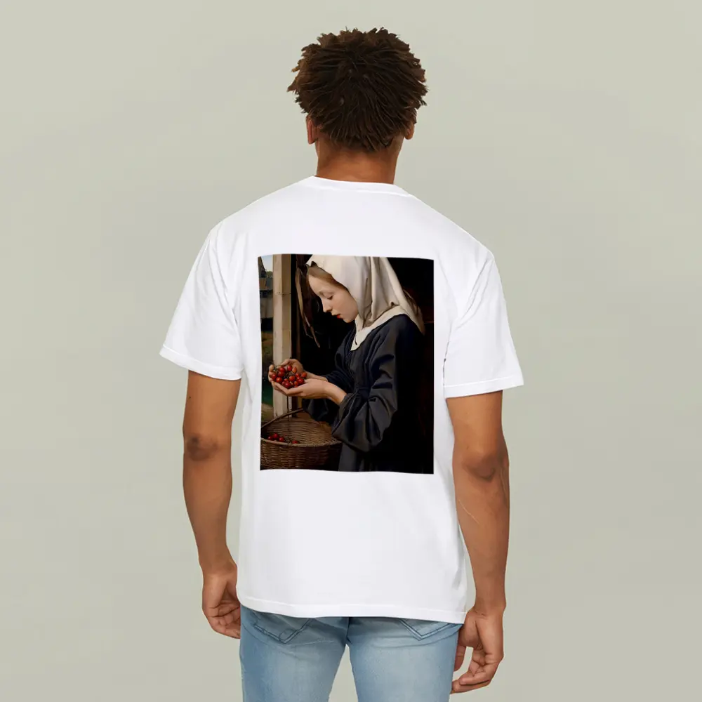Young Nun Holding Cherries Renaissance Painting – T-Shirts