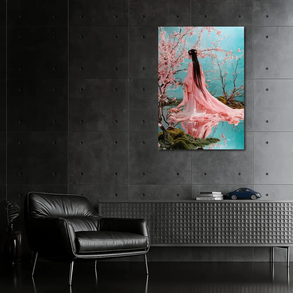 Woman in Pink Hanfu Cherry Blossom Garden – Wall Art