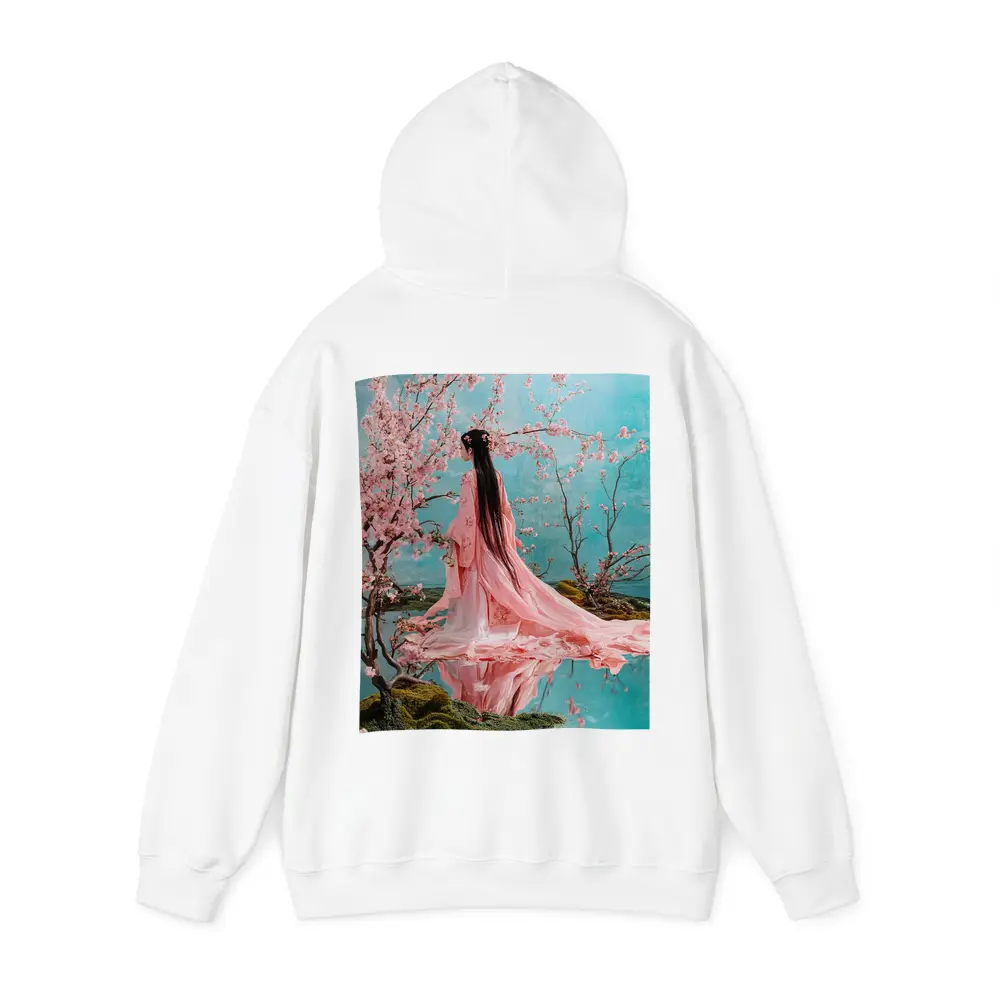 Woman in Pink Hanfu Cherry Blossom Garden – Hoodies