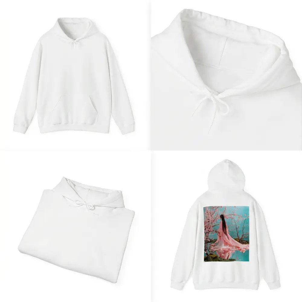 Woman in Pink Hanfu Cherry Blossom Garden – Hoodies